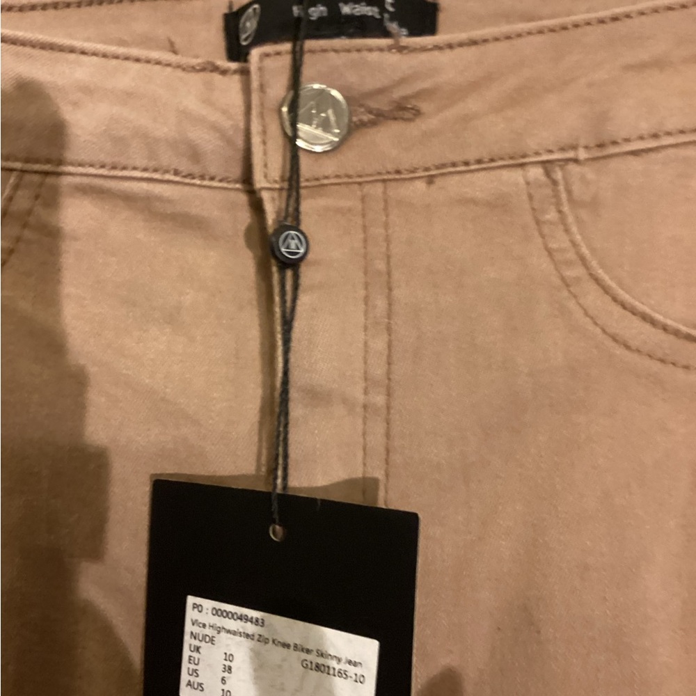 Missguided Denim sz 6 Zip knee Highwaisted Biker Skinny Jeans NWT - Picture 2 of 5